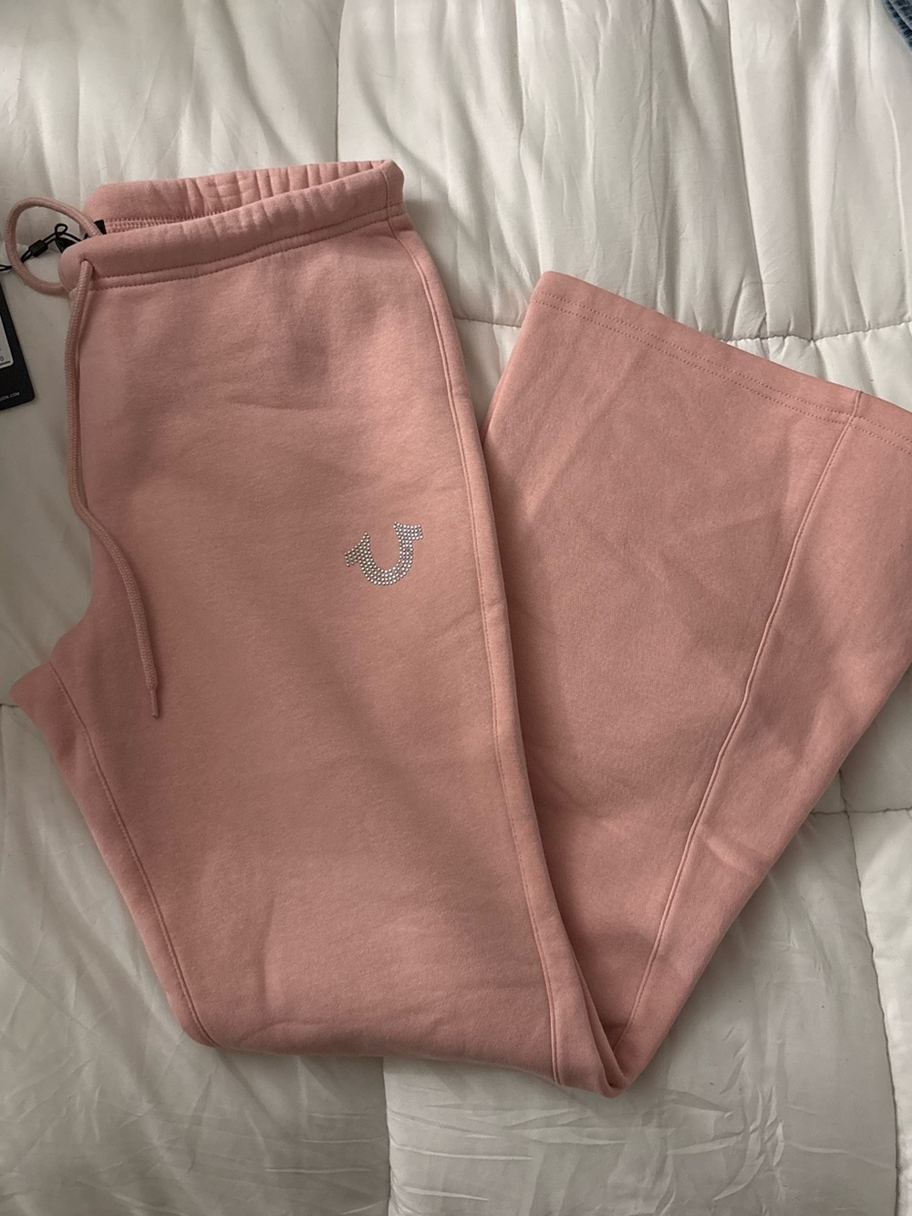 True Religion Girls' Blush Pink Sparkle Horseshoe Sweatpants